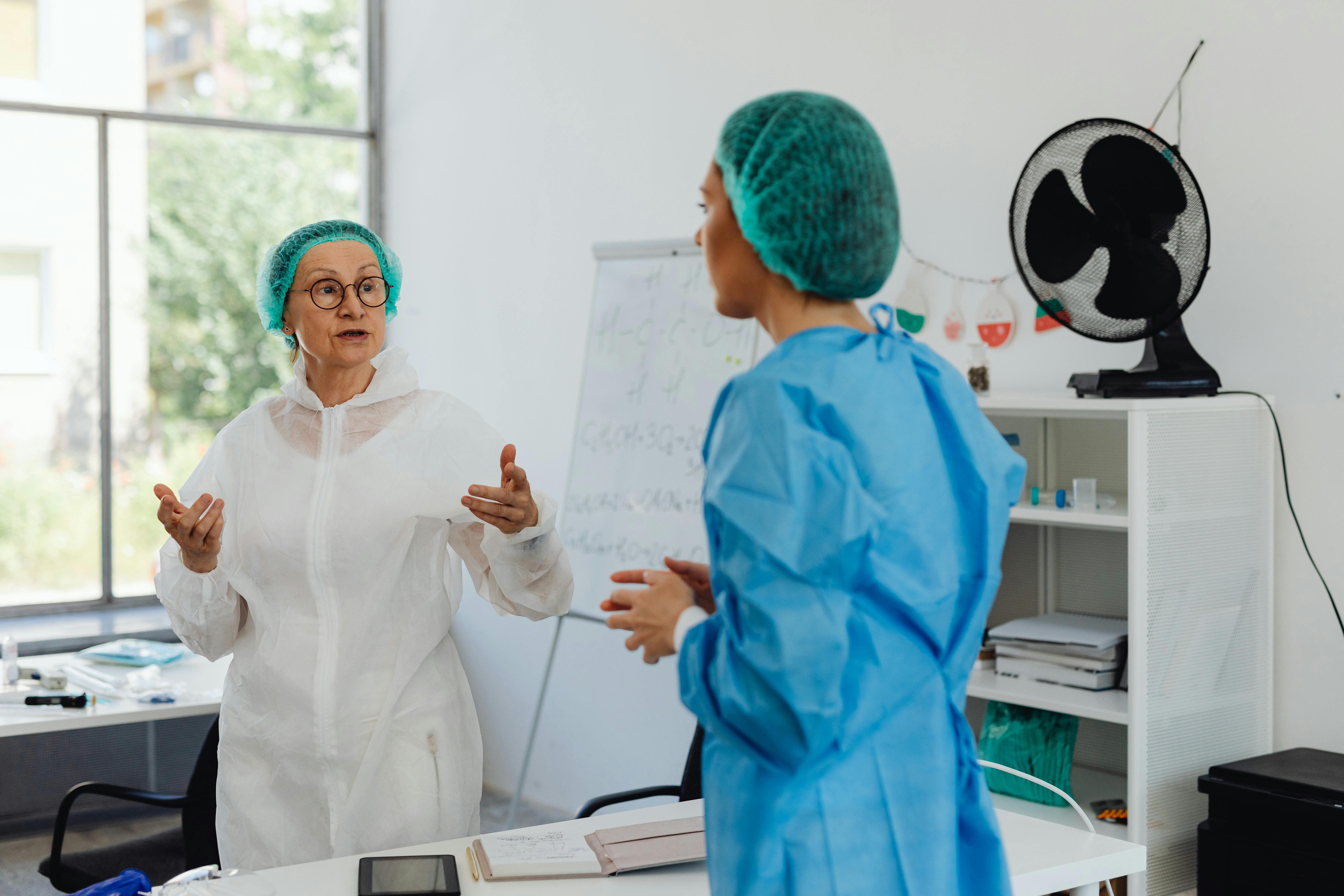 Medical staff discussing in a clinic setting